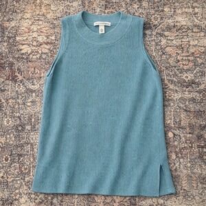 Autumn Cashmere Mock Neck Sleeveless Sweater Top Blue Size S Ribbed Knit